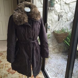 Converse brand heavy trench coat w/ faux fur colla