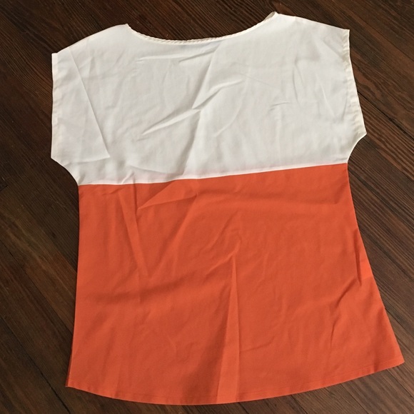 Zara boat neck top, orange and cream
