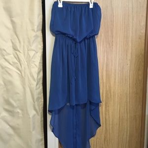 Blue High Low Strapless Dress