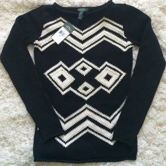 NWT Ralph Lauren Black Chevron Pullover Sweater