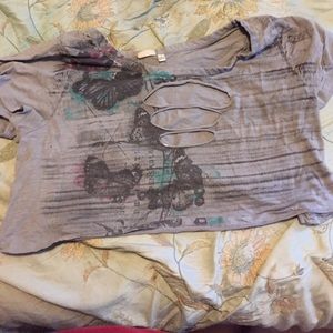 Grey butterfly crop top