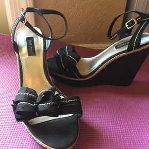 WHBM Black Wedge Sandals 4.5in heels Like NEW