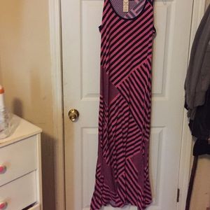 Pink and blue striped maxi dress