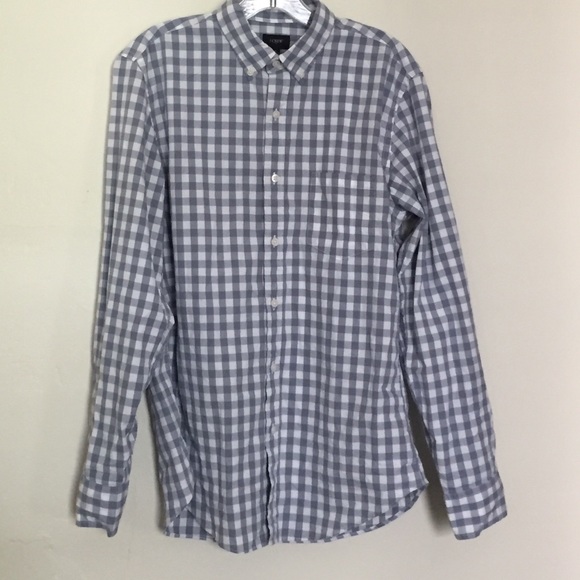 Mens blue gingham long sleeve button up