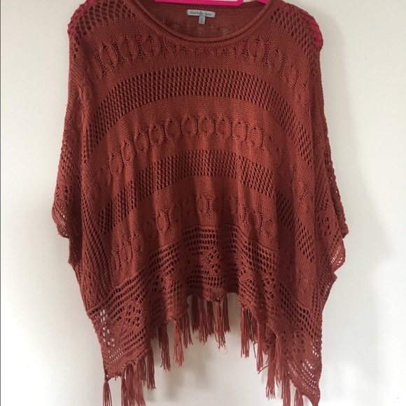 Orange Sweater With Fringe Trim