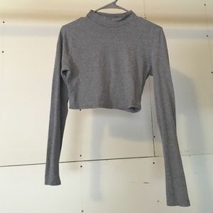 Gray Tight Longsleeve Crop Top