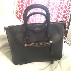 Black Feux Leather Harper Satchel