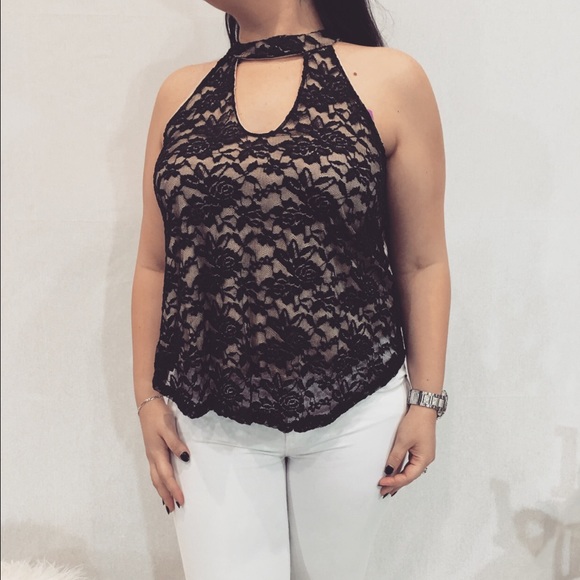 Black lace detail shirt