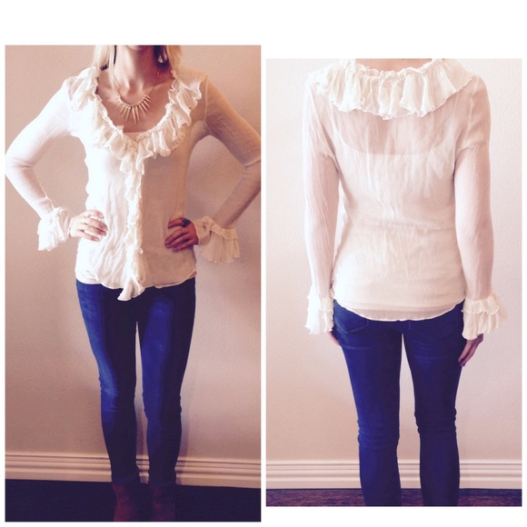 Tory Burch silk button up cream blouse