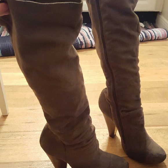 Brown suede heeled boots