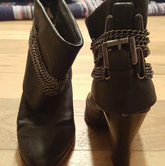 Black Leather booties with silver chains