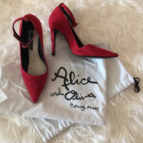 ALICE + OLIVIA Red Suede Pumps w/ Removable Straps
