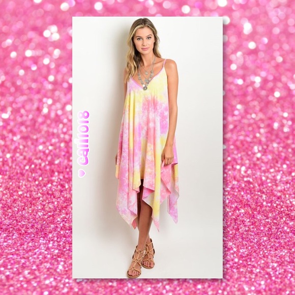 โผ๏ธLast 1 ๐Pink & Yellow Yummy Handkerchief Dress - Picture 2 of 3