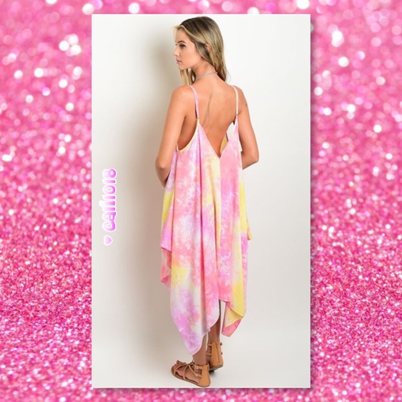 โผ๏ธLast 1 ๐Pink & Yellow Yummy Handkerchief Dress - Picture 3 of 3