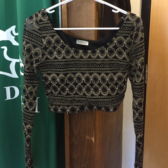 Necessary clothing Lace black and gold crop top
