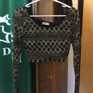 Necessary clothing Lace black and gold crop top