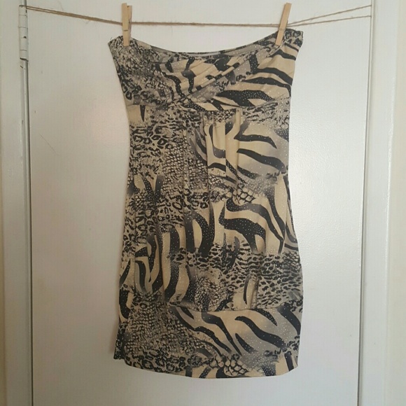 Animal print mini dress, strapless, shirt