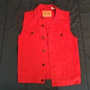 red denim vest