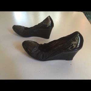 Italian black leather wedges