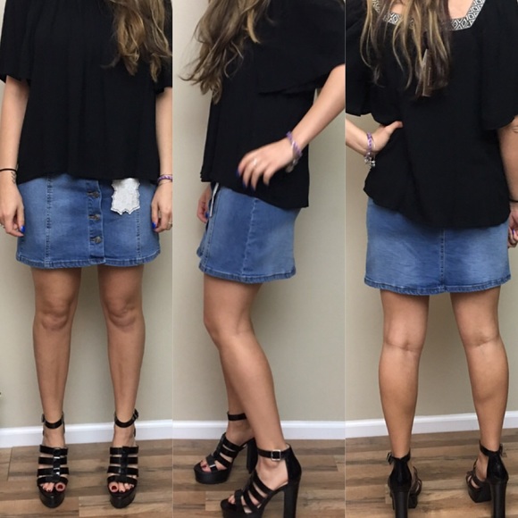 Hot Kiss Urban Boho Denim Button Down Mini Skirt - Picture 3 of 3