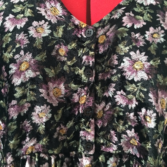 Vintage 90s baby doll velvet floral dress