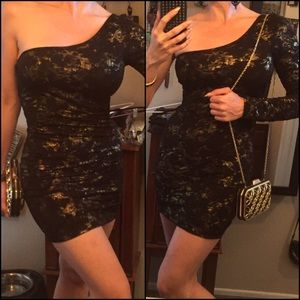 Y2K Asymmetrical black & gold dress