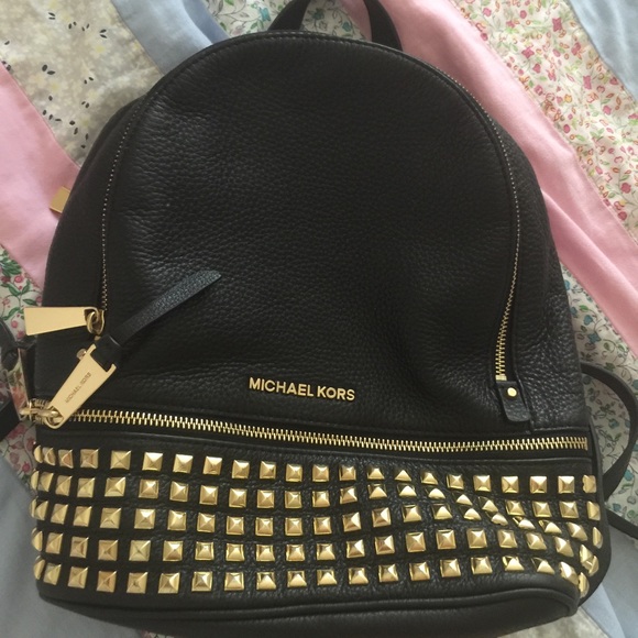 Michael Kors Rhea Black Studded Leather Backpack