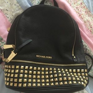 Michael Kors Rhea Black Studded Leather Backpack