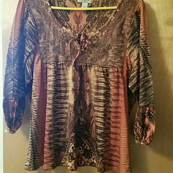 Patterned peasant top