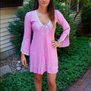 Pink Embroidered Beach Cover Up