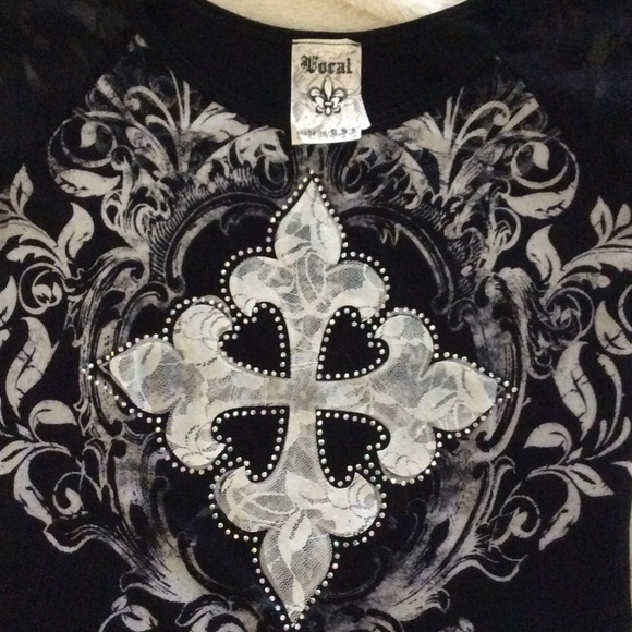 Vocal glam top with lace short-sleeves - Picture 2 of 4