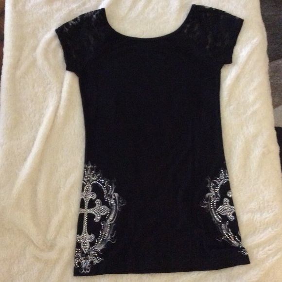 Vocal glam top with lace short-sleeves - Picture 3 of 4