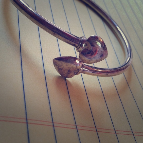 Silver double heart bangle braclet