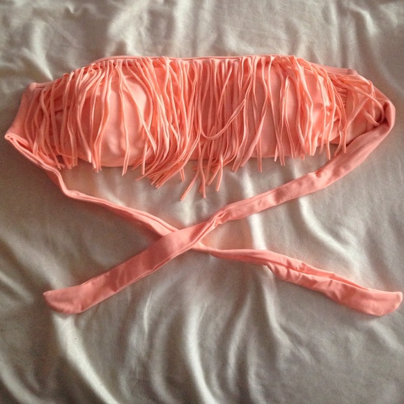 Strapless coral bathing suit