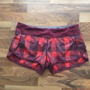 LULULEMON Run Speed Shorts Check Flaming Tomato