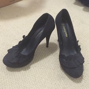 Charming Charlie black ruffled heels, size 8.5