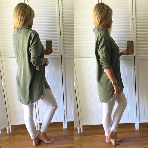 Sold | Oversized Frayed Hem Button-down - Picture 3 of 4