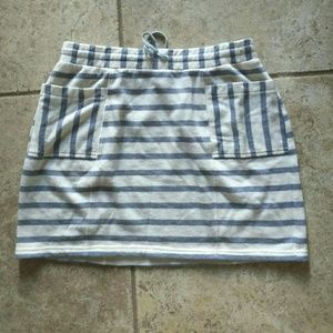 White and blue striped skirt