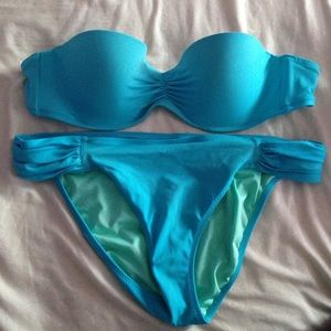 Strapless blue Victoria secret bikini