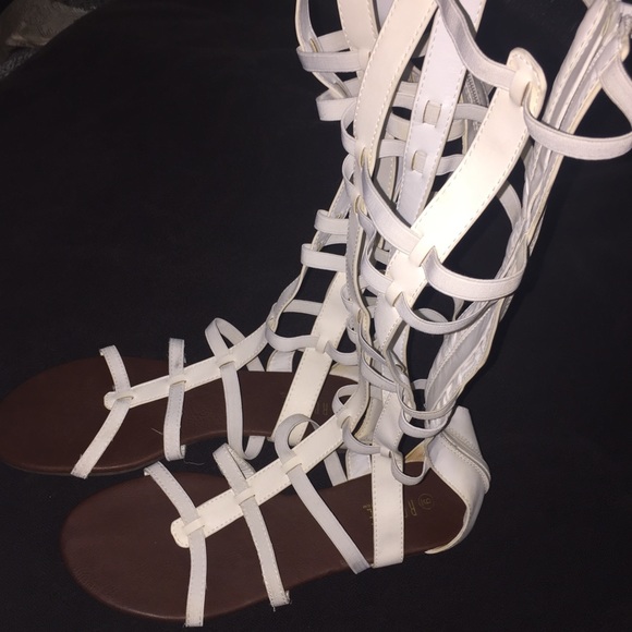 white flat gladiator sandals