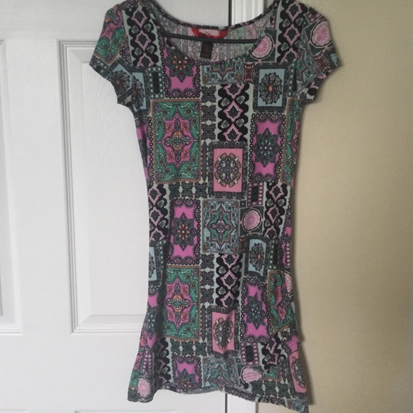 Colorful and vibrant patterned t shirt dress
