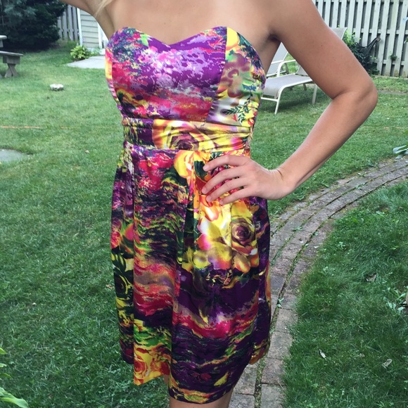 Multicolored floral formal strapless dress