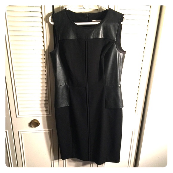 Calvin Klein- Peplum Faux Leather Dress