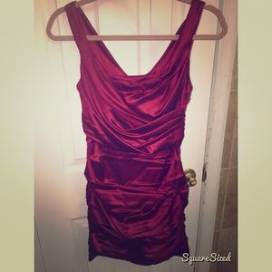 deep red satin ruched dress