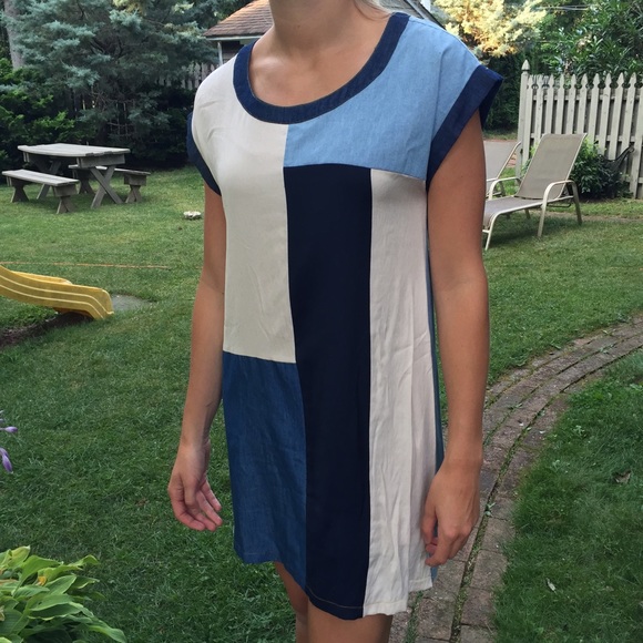 Multicolored, multi material blue shift dress