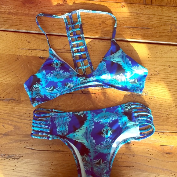 Blue Palm Leaves print bikini