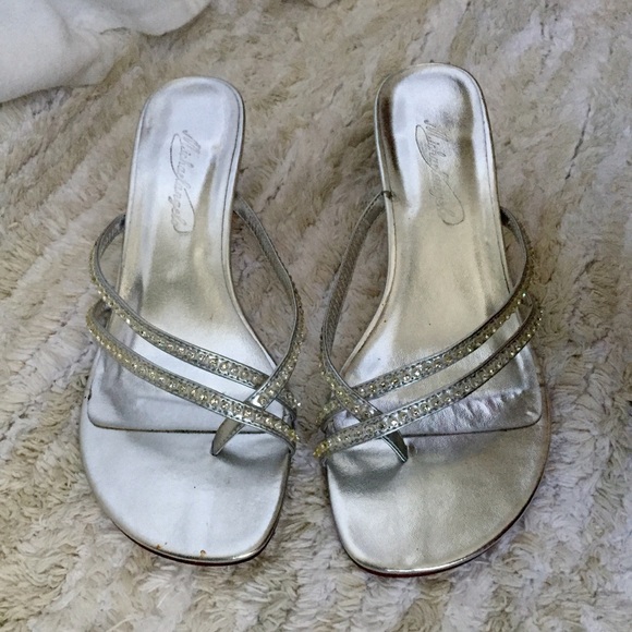 David's Bridal Shoes - Wedding Bridesmaid Silver Diamond Heels Sandals