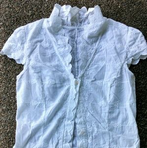 White cotton capped sleeve blouse