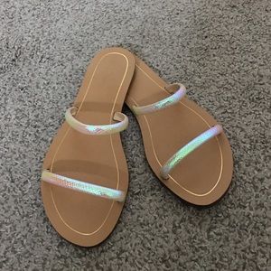J crew metallic slip on sandals