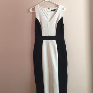 Black and white midi dress.